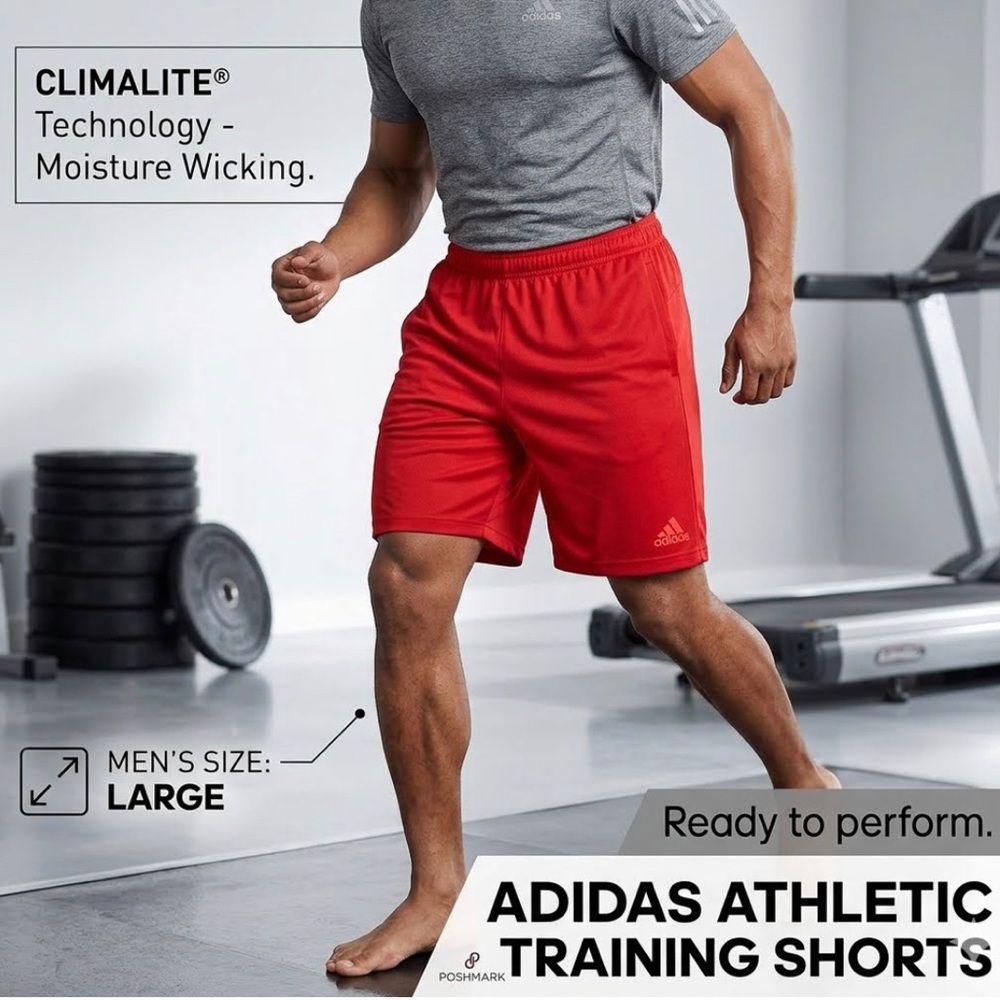ADIDAS Mens Climalite Red Athletic Training Running Shorts Size Large Active Gym